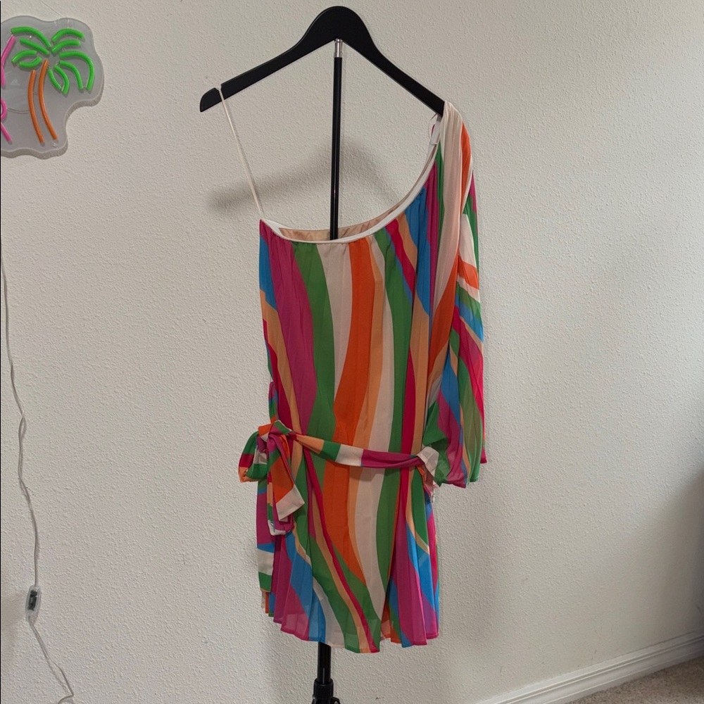 Colorful Striped One-Shoulder Dress - Picture 3 of 15